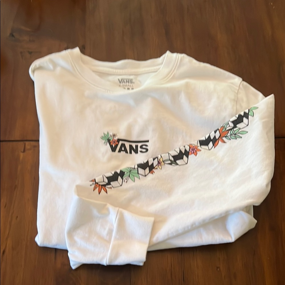 Vans Kids White and Black Graphic Long Sleeve Tee